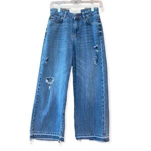 Studio Only 34 Blue Denim HighWaisted Raw Hem Wide Leg Distressed Jeans